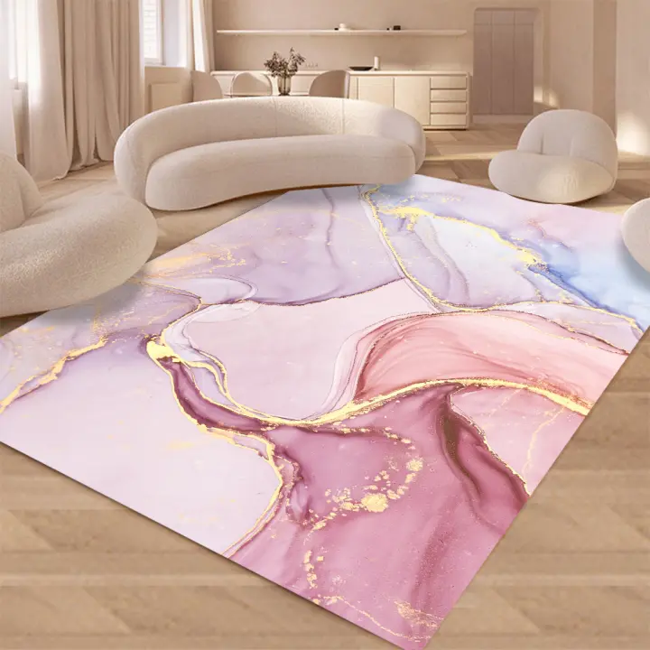 Alfombra De Piso Antideslizante En Marfil Rosa Con Patrón De Pintura En Tinta Geométrica Y Óptica Decoración Para Sala De Estar Y Dormitorio - 1