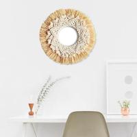 Macrame espejos de pared Boho espejo arte decoración Macrame Fringe espejos para pared colgante apartamento hogar dormitorio sala de estar Decoración - details 2