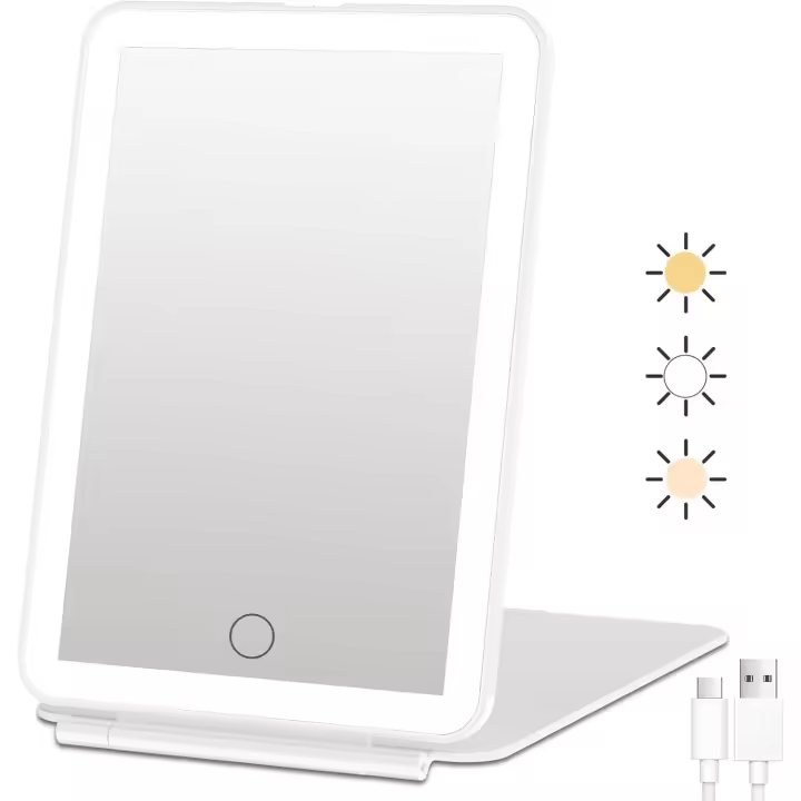 Espejo iluminado portátil de la belleza del maquillaje, iluminación de 3 colores, pantalla táctil de Dimmable, espejo cosmético plegable del tablero LED con las luces - 1