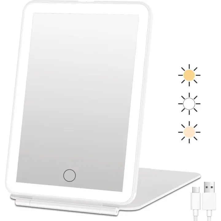 Espejo iluminado portátil de la belleza del maquillaje, iluminación de 3 colores, pantalla táctil de Dimmable, espejo cosmético plegable del tablero LED con las luces - 1