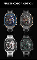 Reloj De Cuarzo Para Hombre MEGIR En Acero Inoxidable Resistente Al Agua Con Dial Cuadrado Luminoso Cronógrafo Y Fecha Manos Luminosas - details 12