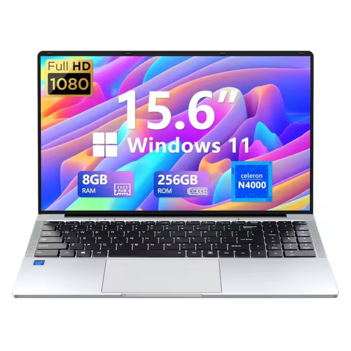 Portátil VANWIN de 15,6 pulgadas, Procesador Intel Celeron n4000, 1920x1080 IPS, 8GB RAM 256GB SSD, Windows11 Pro, WiFi5, Bluetooth 4,2, Teclado retroiluminado, Type-C, HDMI, USB 3,0*2, 160 ° DE SUSPENSIÓN/activación, 1,55 KG, con teclado en Español. - 1