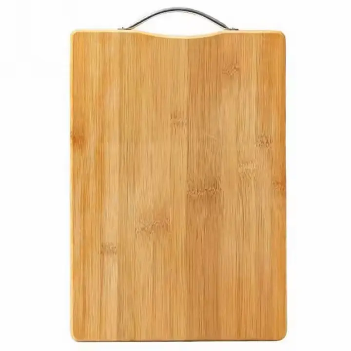 Tabla de Cortar Rectangular de Bambú con Mango de Metal - Ideal para Verduras, Frutas, Carnes, Quesos y Aperitivos, Multiusos para Cocina y Servicio - 1
