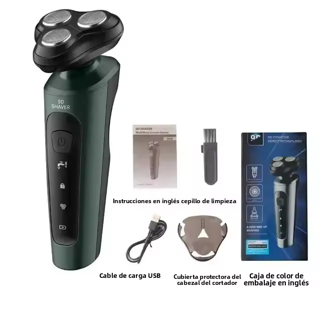 Afeitadora Eléctrica 9D Para Hombres Recargable USB Car-mount High-power Baño Completo Cuchilla De Barba Cuatro-en-un Afeitadora Rotatoria Con Trimmer De Acero Inoxidable - 1