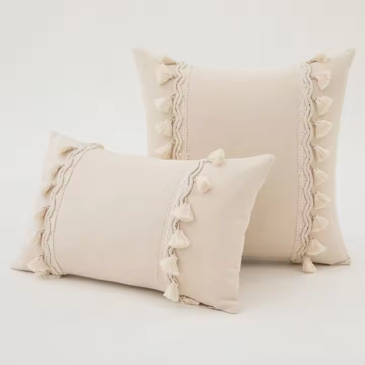  Fundas Para Cojines Blancas De Algodón Y Lino Boho Con Borlas 30x50cm 45x45cm Decorativas Para Adultos Estilo Americano Sin Relleno - 1