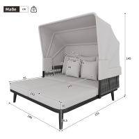 Muebles de Jardín Para 2 personas, sillas de Playa, tumbonas de Jardín, tumbonas, Toldo retrácthil, Estructura de Maple galvanizado, cojines de 10 cm de grosor, Cuerda Tejida a mano - details 5