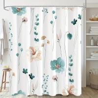 Juego de cortina de ducha Floral de acuarela moderna con ganchos, impermeable, diseño minimalista para baño, 1 unidad - details 4