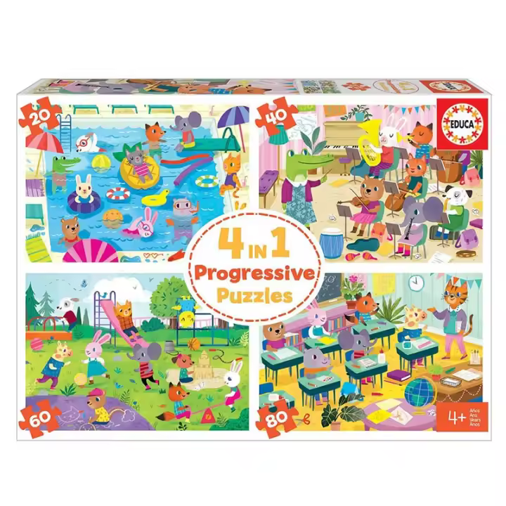 Puzzles Infantiles Progresivos 4 en 1 Un Dia en la Escuela de Educa - 1
