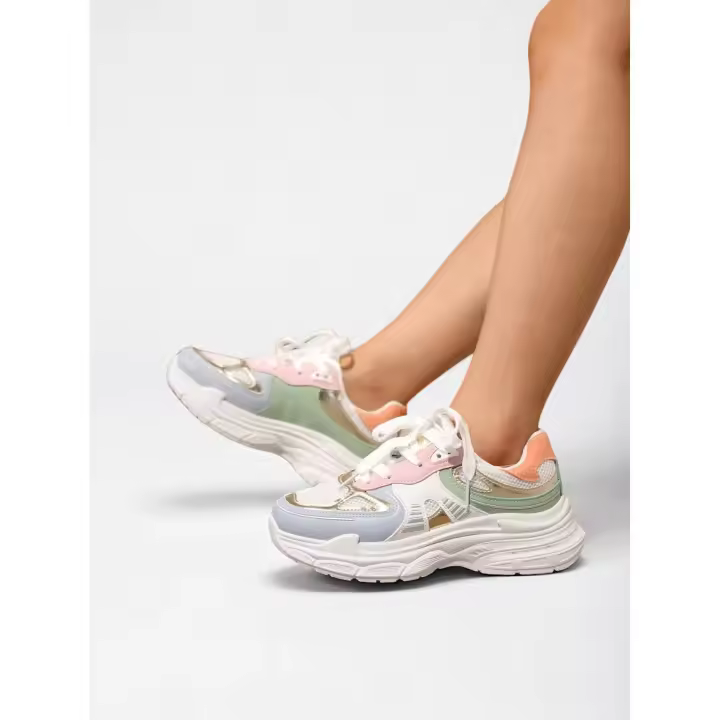 Zapatillas Sneakers Deportivos Running - Coloridos y Blancos - con Plataforma - Estilo original - Moda jf1220 - 1