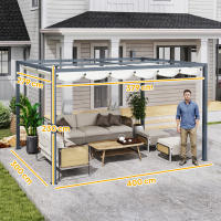 Outsunny Pérgola de Aluminio con Luces LED 4x3 m Cenador de Jardín Gazebo con Solares Techo Retráctil Impermeable Anti-UV Pabellón para Patio Terraza Crema y Gris - details 2