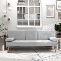 HOMCOM Sofá Cama 3 Plazas, Mesa Abatible con 2 Soportes para Vasos, 181x77x78 cm, Sofá Cama con Respaldo Ajustable, Apertura Clik-Clak, Reposabrazos Desmontables, Patas de Madera, Gris Claro - details 1