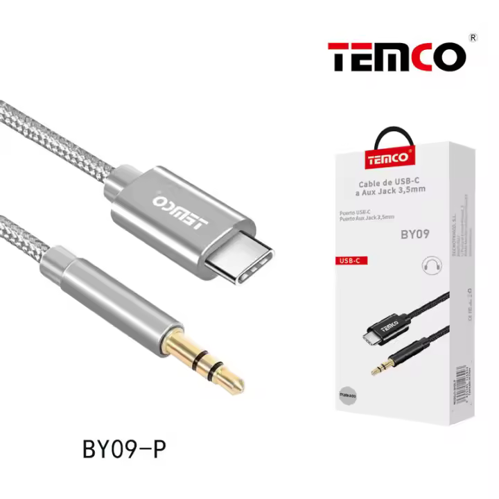 TEMCO Cable Auxiliar de USB C a Jack 3.5mm 1M, Cable Aux para Coche, Cable Nylon Trenzado Jack Audio Auricular, Cable Adaptador USB C a Aux, Para Escuchar Musica de Movil en Coche, Compatible con Xiaomi, Redmi, Huawei, Google Pixel, Oppo, OnePlus - 1