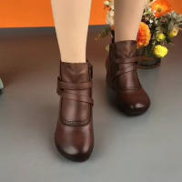 Botas De Tobillo Con Cierre Lateral Y Tacón Bajo Para Caminar Diseño Casual De Invierno Adecuadas Para Playa Y Uso Diario Material De Suela De Goma - details 1