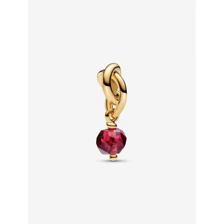 Rojo facetado - Baño de Oro de 14K Pandora - Charm Colgante with Círculo de eternidad - 1
