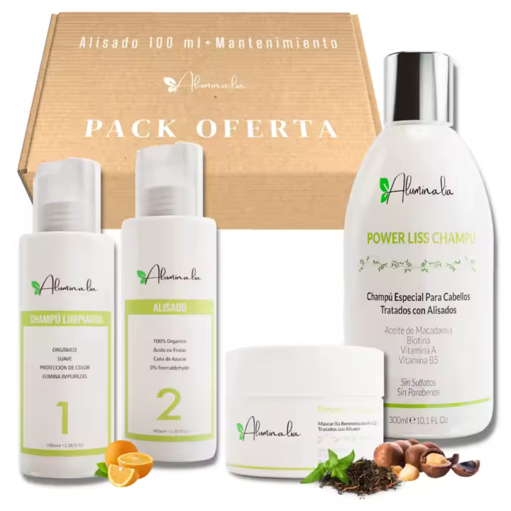 Pack Alisado Orgánico [100 ml] + Mantenimiento Cabello con Champú y Mascarilla Power Liss Especial Post Alisados Aluminalia - 1