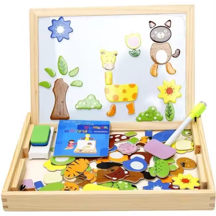 Tabla magnética para niños, rompecabezas de Madera, animales Coloridos, Educational - 1