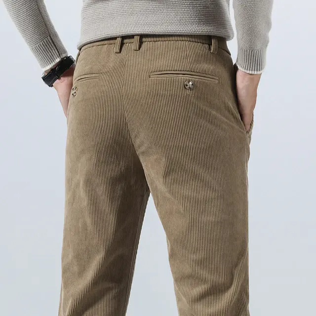 Pantalones De Corduroy Para Hombre Ajustados Y Elásticos Moda Casual Ropa De Otoño Y Primavera Pantalones De Trabajo Negocios - 1