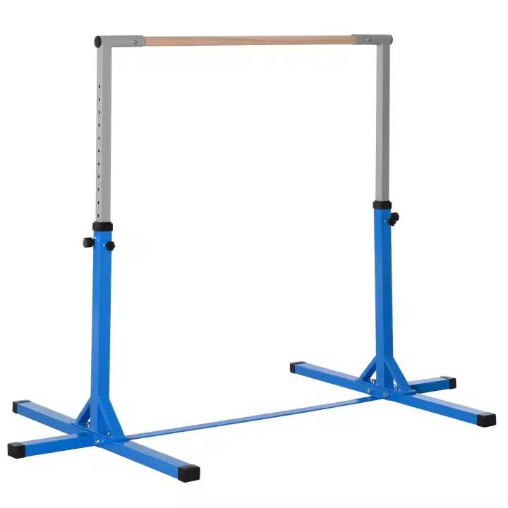 HOMCOM Barra de Gimnasia para Niños de +3 Años Barra de Entrenamiento con Altura Ajustable 92-150 cm Barra Horizontal de Gimnasia Carga 75 kg 197x121x150 cm - 1