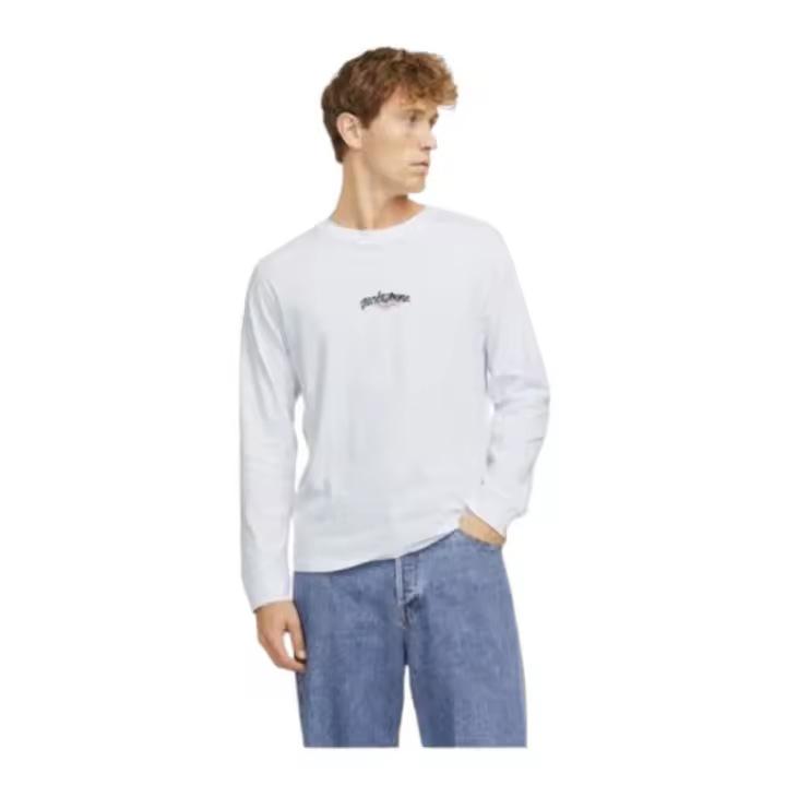 Jack&Jones - Camiseta Manga Larga para Hombre - Blanco - Logo Tricolor Elegante - 1