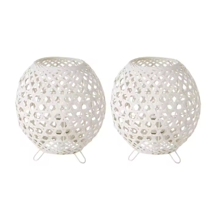 Lola Home Set de 2 lámparas de mesita de noche bola de bambú blancas de Ø 20x23 cm - 1