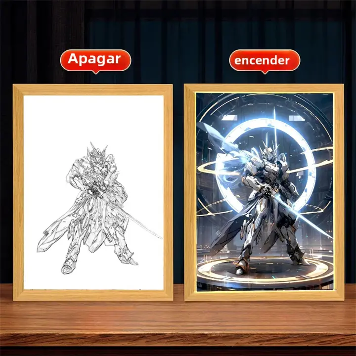 Marco De Fotos Anime Con Luz LED Gundam Figura De Acción Decoración De Habitación Regalo Para Amigo Lámpara Nocturna Tema De Dibujos Animados - 1