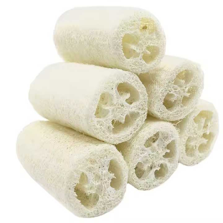 100% NATURE Paquete de 6 esponjas exfoliantes orgánicas de aproximadamente 4-5 pulgadas de largo Loofah Spa exfoliante esponja de lavado corporal Luffa natural - 1