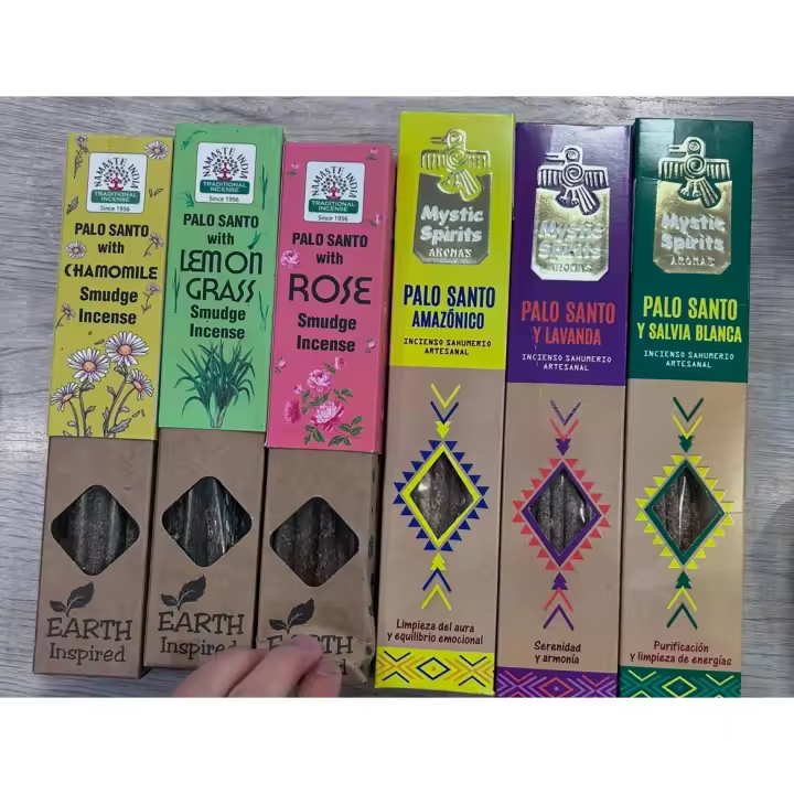 YUMO HOUSE - PACK 6 CAJAS O 12 CAJAS DE INCIENSO ORGÁNICO NATURAL PALO SANTO CONBINADO, CADA CAJA DE 6 VARITAS, PORTAINCIENSO REGALO - 1