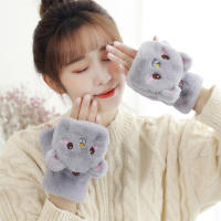 Guantes De Piel De Conejo Y Gato Para Mujer Guantes De Invierno De Plush Cálidos Y Suaves Medio Dedo Flexibles Y Gruesos - details 17