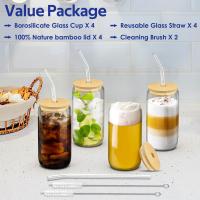 Vaso De Vidrio De 400ML Con Tapa De Madera Y Pajita Para Bebidas Jugos Cerveza Café Leche Transparente Para Fiestas - details 4