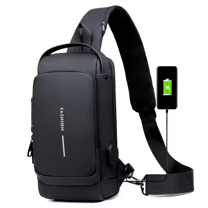 Bolsa De Pecho Para Hombre Antirrobo Casual Deportiva Pequeña Bandolera Motociclista Trendy Material Oxford Cierre De Cremallera - 1