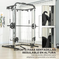 SPORTNOW Smith Machine Multiestación de Musculación Máquina Multifunción de Musculación con Soporte para Sentadillas y Barra para Pesas para Entrenamiento Fitness en Hogar Negro - details 2