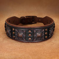 Collar De Cuero Genuino Para Perros Medianos Y Grandes Con Espinas Ajustable Para Pitbull Bulldog Collar De Mascota Con Colgante Para Todas Las Estaciones - details 7