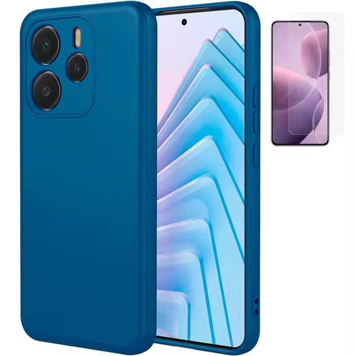 Xiaomi Redmi Note 14 4G Funda de Silicona Suave TPU Azul con Protector de Pantalla de Vidrio Templado 9H Accesorios de Electrónica de Baja Precio - 1