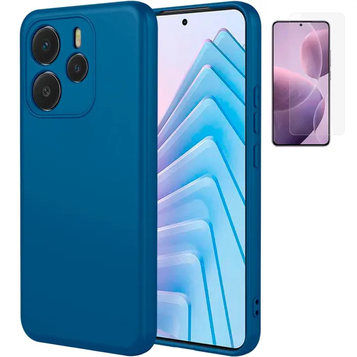 Xiaomi Redmi Note 14 4G Funda de Silicona Suave TPU Azul con Protector de Pantalla de Vidrio Templado 9H Accesorios de Electrónica de Baja Precio - 1