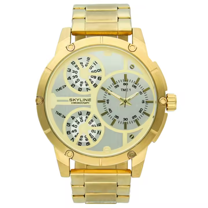 Reloj Analógico Skyline  093-0011 Chapado Oro Moderno Esfera Blanca - Hombre - 1