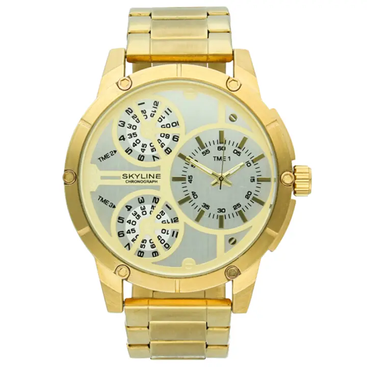 Reloj Analógico Skyline  093-0011 Chapado Oro Moderno Esfera Blanca - Hombre - 1