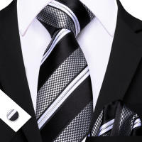 Set De Corbata Y Cufflinks Para Hombre Con Rosas Amarillas Y Rojas Teal Y Gris Rayadas Formal Para Bodas Y Comidas En Party - details 2