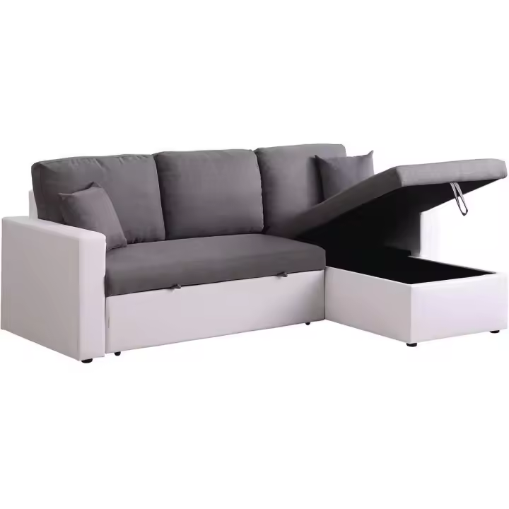 Habitat y Jardin - Sofá esquinero convertible "Alain" - 3 plazas - Gris / Blanco - 1