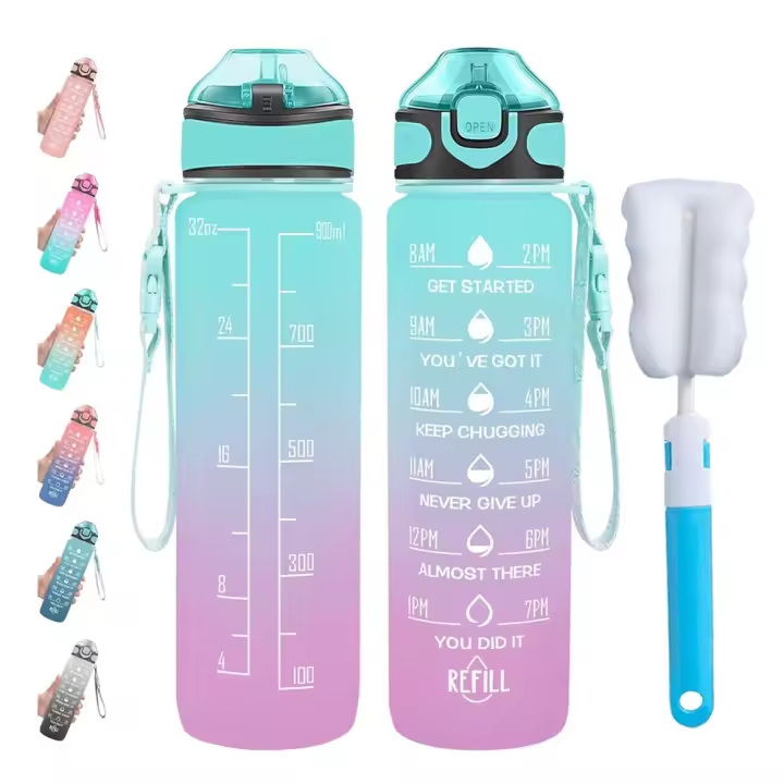 Botella De Agua De 32 Oz Con Horario Y Taza Motivacional a Prueba De Fugas Libre De BPA Y Químicos Con Correa Para Transporte Adulto - 1