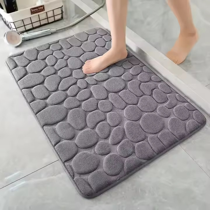 Alfombra Antideslizante Para Baño Con Estampado De Piedras Encajadas Alfombrilla De Memoria De Espuma Para Lavabo Bañera Ducha Y Entrada - 1