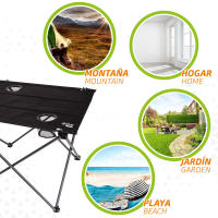 Aktive - Mesa plegable camping de tela, color negro, 61x50x51 cm, uso exterior, tablero removible, estructura plegable, soporta 30 kg, estructura de acero, tablero de poliéster, topes antivuelco, 2 posavasos con rejilla, incluye bolsa, mesa portátil - details 4