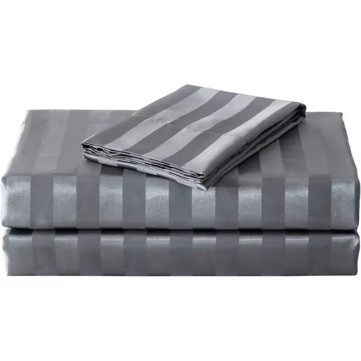 Juego de cama Queen con sábanas de satén y seda, color gris oscuro, suave y fresco, con bolsillos profundos, hipoalergénico, resistente a las arrugas y a la decoloración, juego de sábana ajustable de 3 piezas y funda de almohada a rayas. - 1