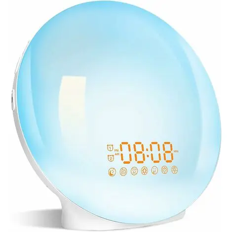 Radio Despertador con Luz, lámpara de Noche, 20 de Brillo, Amanecer/Attarde, 2 alarmas - 1