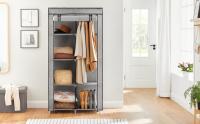 SONGMICS Armario para Ropa, Armario, 6 Niveles, 1 Barras de Ropa, Tela no Tejida, Marco metálico, 45 x 88 x 168 cm, para Dormitorio, Pasillo, vestidor, Negro con Motivos de Espiga/Gris con Motivos de Espiga - details 0