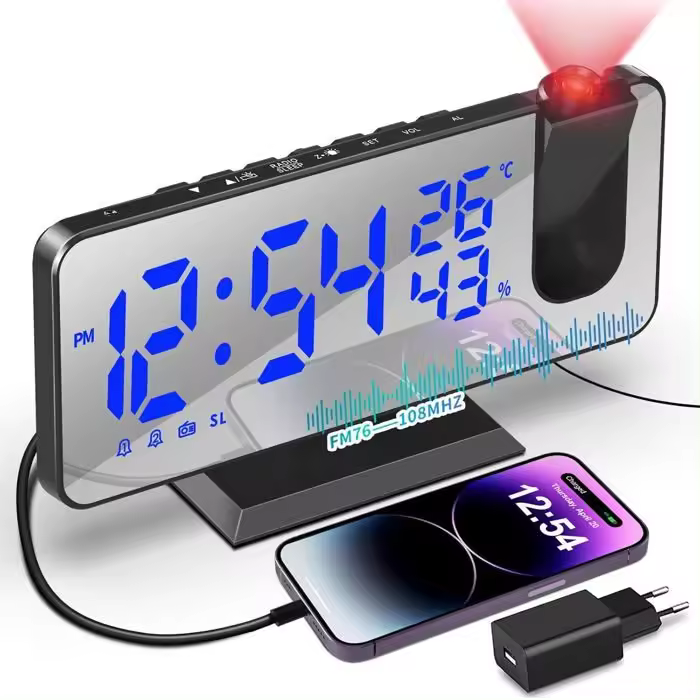 Reloj de Proyección digital multición LCD para pared, with Voz, temperature y despertador LED. - 1