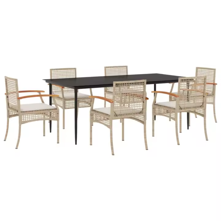 vidaXL Set comedor de jardín 7 pzas con cojines ratán sintético beige - 1