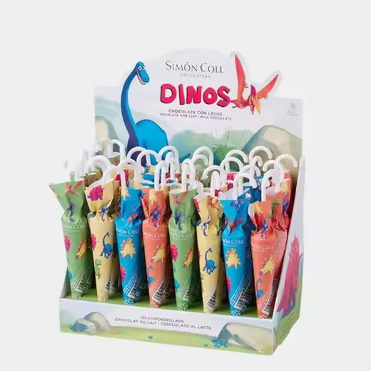 PARAGUAS CHOCOLATE CON LECHE DINOS SIMÓN COLL ESTUCHE 32 UNDS SIN GLUTEN - 1