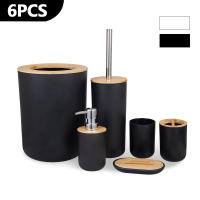 Juego de Almacenamiento de Baño de Bambú de 6 Piezas Dispensador de Jabón, Cepillo de Baño, Botella de Loción, Cubo de Cepillo de Dientes Accesorios de Baño de Almacenamiento - details 2