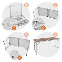 Mesa de Camping Plegable con 4 Taburetes 120 x 60 x 55/63/70cm Altura Ajustable Juego de Muebles Multiusos de Acampada Mesita con Bisagras de Aluminio y MDF Mobiliario de Picnic - details 5