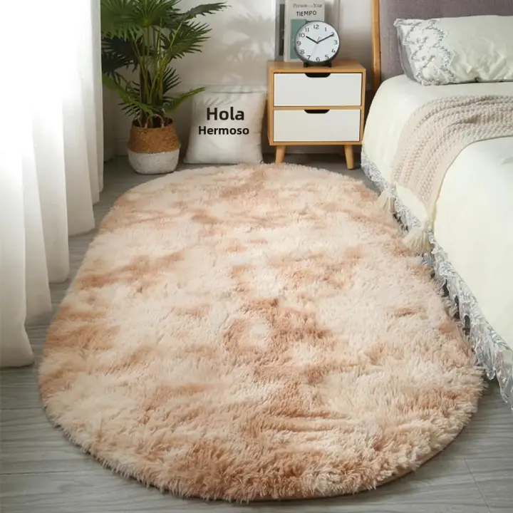 Alfombra De Sala De Estar Con Diseño De Tie-Dye Oval Suave Y Cómoda Para Decoración Del Hogar Cojín De Piso Para Sofá Mesa De Noche Anti-Derrapante Plush Alfombra De Cama Moderna Y Sencilla Para Adultos - 1